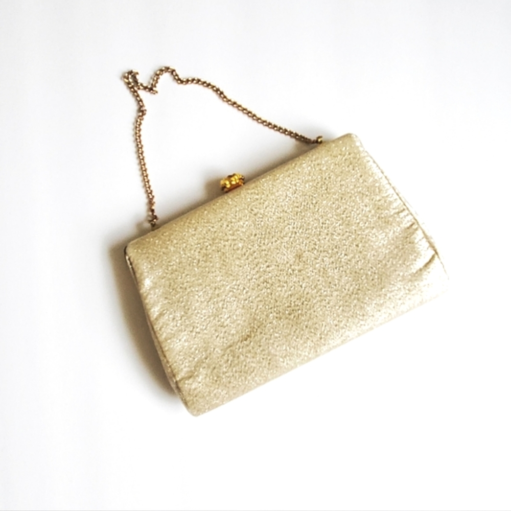 Vintage Evening Bag Clutch Purse Shimmery Gold circa 1960s